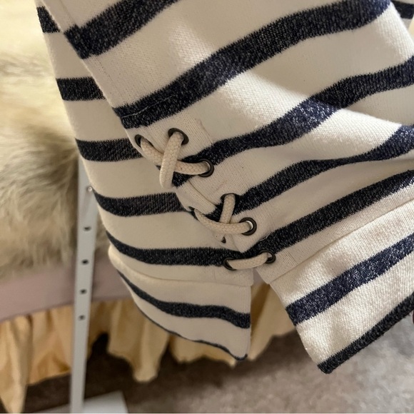 OLD NAVY Off White Navy Blue Striped Sailor Hoodie Pullover Long Sleeve XL - Picture 4 of 12